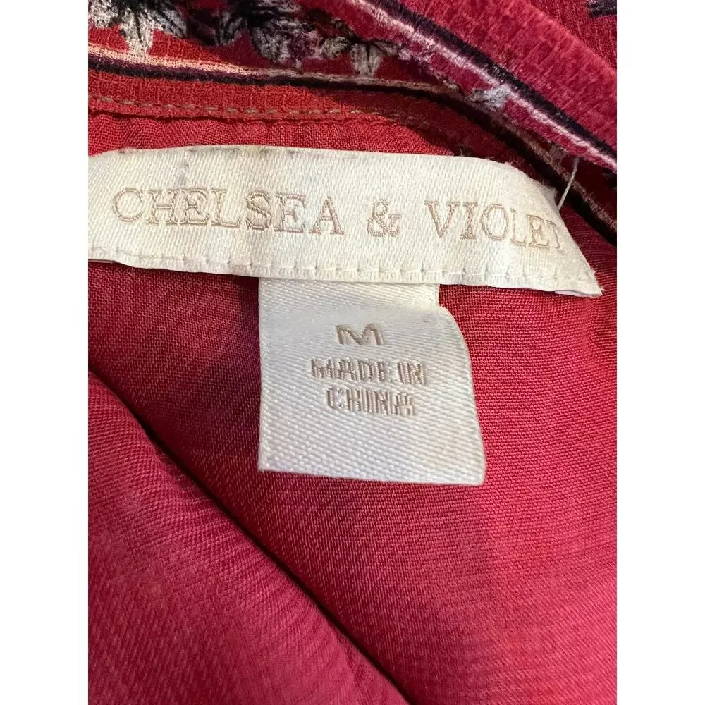 Chelsea & Violet Red Floral Wrap Midi Dress size Medium - Picture 3 of 8